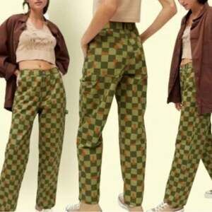 BDG Urban Outfitters Green/Brown Chess Check Straight Leg Pants Y2K Whismigoth